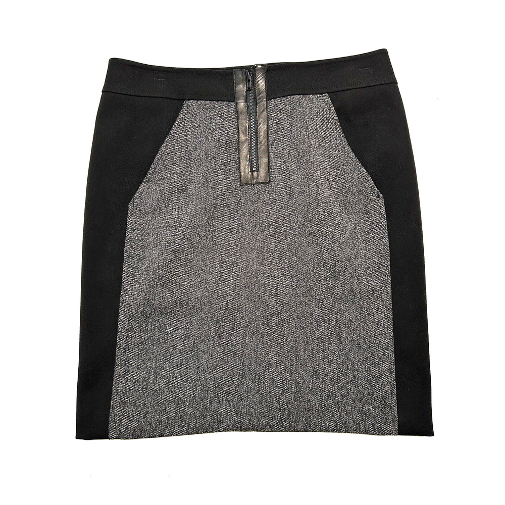 Rebecca Taylor Tweed A Line Skirt Size 4 Gray & Black Colorblock Panel Combo